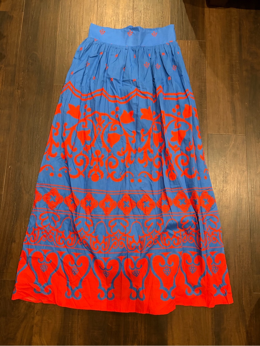 NWT Sheridan French Blue Red Geometric Scroll Maxi Skirt Medium